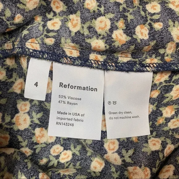 Reformation black dress with yellow and green small floral pattern - Picture 6 of 6